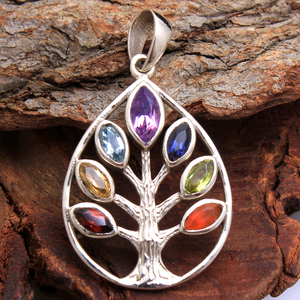 Tree of Life Marquise Shape Amethyst Topaz Peridot <b>Citrine</b> Garnet Carnelian 925 Sterling Silver Jewelry Silver <b>Pendant</b> - Product Image 3