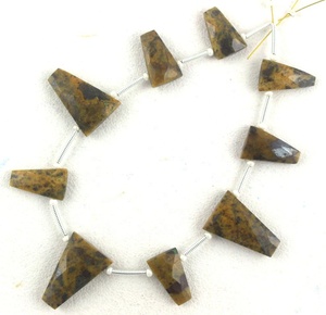 La mejor calidad, 1 hebra de jaspe de miel Natural, cuentas de Briolette con forma de triángulo facetado para hacer hermosas joyas - Product Image 1
