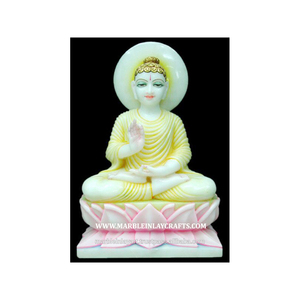 Statue de Bouddha décorative en marbre blanc - Product Image 1