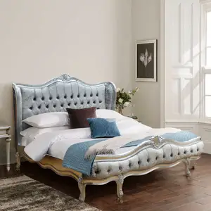 Французская антикварная серебряная кровать из дробленого бархата, индонезийские деревянные кровати, деревянная кровать, производство из Азии