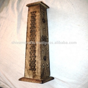 Brûleurs de bâtons d'encens de modèle de tour carrée sculptée en bois de manguier pour la vente en gros de parfum d'intérieur d'Inde - Product Image 4