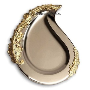 Acier inoxydable et laiton métal forme unique argent or fini plateau de service luxe fait à la main maison plateau décoratif - Product Image 1