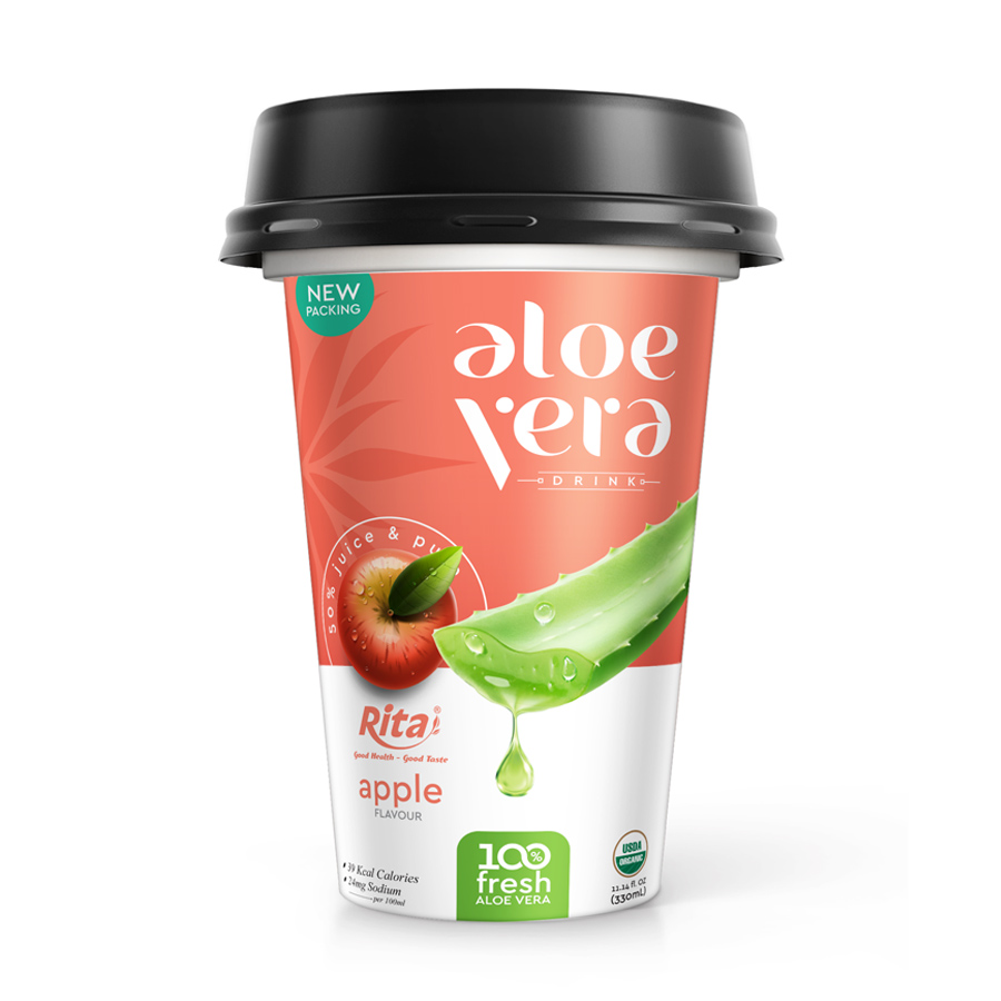 330ml PP Cup Apple Juice Flavor Aloe Vera Juice Drink Private Label With Low MOQ Vietnam Good Taste Boost Energy Aloe Vera Gel