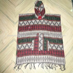 Multi Colours Acrylic Woollen Tibetan Designs Printed Winter Ponchos/<b>Hoodies</b> Wholesale Supplier From India - Product Image 3