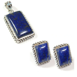 925 Sterling Silver Blue Lapis Lazuli Pendant and Earstuds <b>Sets</b> <b>Jewelry</b> for Women Custom Design Top Quality Handmade <b>Indian</b> <b>Sets</b> - Product Image 3