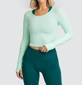 เสื้อยืดแขนยาวสำหรับผู้หญิงเสื้อออกกำลังกายฟิตเนสแขนยาวผูกเชือกด้านหลังใส่ไปยิม - Product Image 1