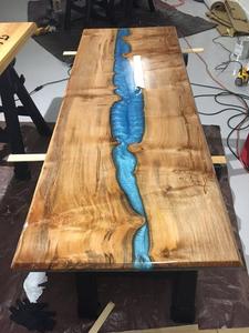 Luxury Furniture Handmade Solid <b>Wooden</b> Industrial Epoxy <b>Resin</b> River Dining <b>Table</b> with Metal Base - Product Image 3