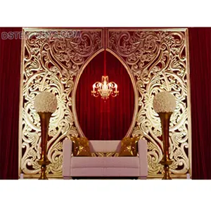 Muslim Wedding Fiber Glass Backdrop Set Golden Flower Fiber Panel Fibre Panel Frames Wedding Manufacturer