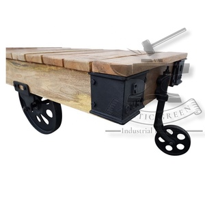 Table basse moderne et vintage en bois massif avec roulettes Meubles de salon industriels pour la maison - Product Image 5