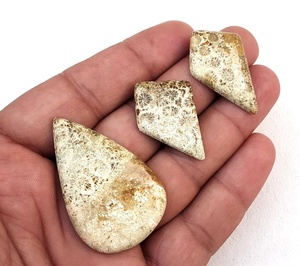 Juego de 3 piezas de alta calidad de pera y forma elegante, cabujones de jaspe oceánico Natural liso, piedras preciosas sueltas al por mayor - Product Image 2