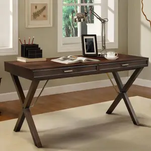 Pieds croisés pour bureau, meubles en bois massif d'acajou, couleur foncée