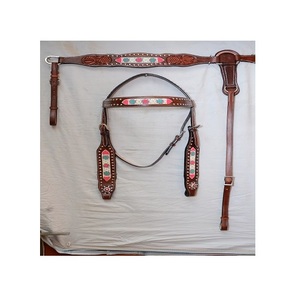 Venta al por mayor 100% cuero Premium occidental Headstall & Breastplate Set totalmente personalizado caballo productos fabricados en la India - Product Image 1