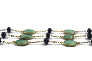 Lot en gros de connecteurs de chaîne faits à la main en laiton plaqué or avec pierres précieuses naturelles amazonite et lapis-lazuli vert/bleu - Product Image 3