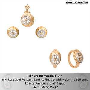 18kt oro rosa lujo diamante colgante pendiente anillo conjunto colección de colgantes y dijes - Product Image 6