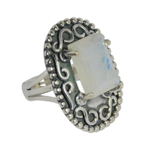 Belle pierre de lune arc-en-ciel naturelle 925 argent Sterling éternité bague en vermeil bijoux fantaisie pour cadeau pour elle - Product Image 2