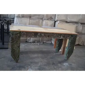 빈티지 & 산업 거실 단단한 매립지 나무 조각 콘솔 테이블