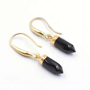 Pendientes de ónix negro de 34 a 35 MM, con alambre de plata fina de oreja, forma de Punta pequeña, oro galvanizado - Product Image 2