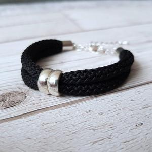 กำไลข้อมือสุดฮิตสำหรับผู้หญิง, กำไลข้อมือแบบหนา, กำไลข้อมือถักสีดำ - Product Image 1
