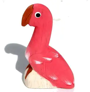 Wooden Pink Flamingo Carving Balsa Wood Figurine Handcarved Sculpture Collectible Animals Crafts Home Decoration Art Gift Toys