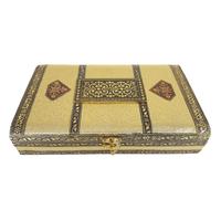 Grande boîte cadeau en bois rectangulaire dorée, finition en rexine, fabriquée à la main, style Rajwadi