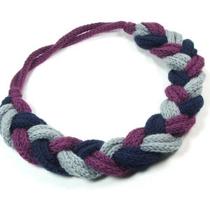 Aubergine wool braided necklace, geometric chain necklace - Product Image 1