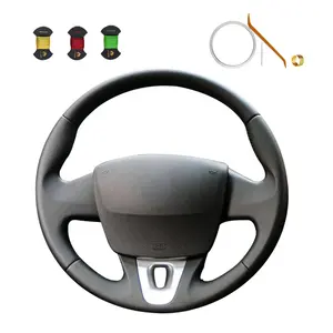 For Renault Fluence ZE 2009-2016 Custom Fashion DIY Black Leather Steering Wheel Cover