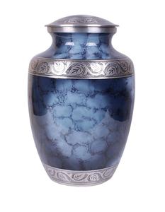 Urna de cremación de estilo americano azul de Brassworld India Suministros funerarios hechos de metal y latón para adultos - Product Image 6