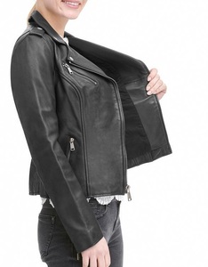 Veste en cuir pour femme style racer vert olive peau de mouton douce Look unique Street Fashion - Product Image 3