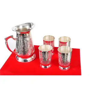 Indian Manufacturer Embossed Brass 50 Oz Drink Ware Glass Water Jug Set