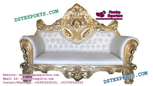 Canapé luxueux pour mariage asiatique avec diamants dorés Canapé trône maharaja Canapé plissé pour mariage en or à vendre - Product Image 5