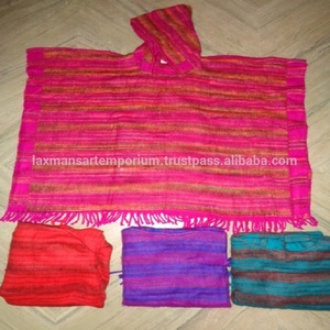 Solid Colors Woollen Stripes Printed Winter <b>Ponchos</b>/Hoodies Hooded Collar with Fringes Wholesale From India - Product Image 5