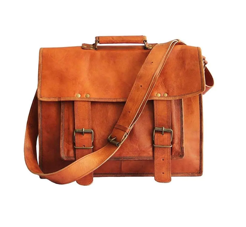 2022 New Arrival Genuine Leather Men Satchel Big Pocket Shoulder Messenger Bag