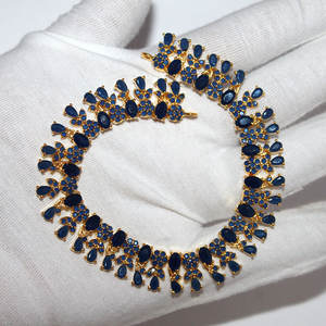 A + hermoso zafiro azul chapado en oro pendientes, colgantes y collar conjunto joyería para venta al por mayor - Product Image 2