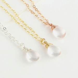 Crystal Quartz Drop <b>Wire</b> Wrapped Pendant Necklace - April Birthstone Necklace - Product Image 2