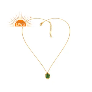 Diseñador Ganesha colgante chapado en oro 925 Plata y verde esmalte cadena colgante joyería mayorista - Product Image 1
