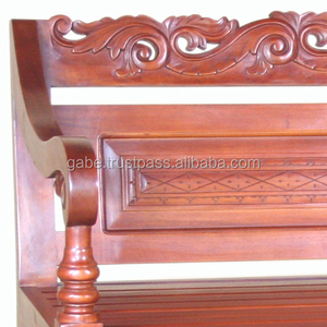 ม้านั่งไม้มะฮอกกานีแท้ งานแฮนด์เมด ดีไซน์โบราณ แกะสลักลาย ตกแต่งสวนกลางแจ้ง - Product Image 2