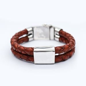 Pulsera de cadena y eslabones de plata esterlina 925 de Bali con cuero genuino de calidad súper fina para hombres de moda - Product Image 2
