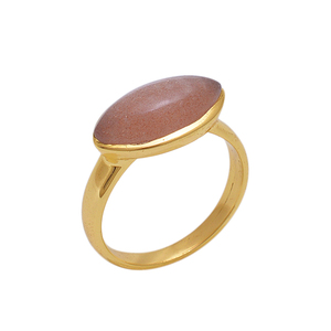 Peach moonstone 925 sterling silver jewelry gold plated wholesale price ring suppliers - Product Image 1
