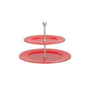 Soporte de pastel de metal de dos niveles Color rojo Fabricante de productos personalizados Venta directa de fábrica al por mayor - Product Image 1
