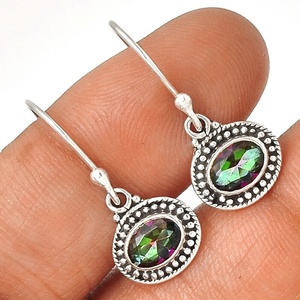 ใหม่ต่างหูเงินสเตอร์ลิงทำด้วยมือ925ใหม่ต่างหูห้อยพลอยบุษราคัมสีรุ้งเครื่องประดับ ODM OEM สำหรับของขวัญวันเกิด - Product Image 1