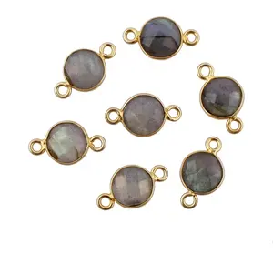 Natural labradorite gemstone link connector gold plated bezel connectors supplies handmade making jewelry diy earring pairs lot