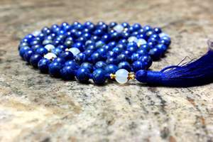 Collier Long Mala en Lapis Lazuli de qualité supérieure, 108 perles de Mala, Yoga, collier de bijoux en pierres précieuses faites à la main - Product Image 6