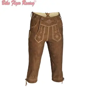 Newely thực hiện Đức lederhosen trang phục bavarian quần áo màu nâu sẫm da bò da phía trước thêu nút đóng cửa túi phía trước