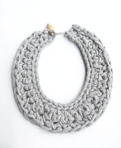 Gray Cotton Bib Necklace, Gray Crocheted Necklace - Product Image 1
