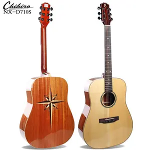 Groothandel d gitaar akoestische bas-D vorm goede geluid massief spruce top gitaar met hout en shell inlay op terug