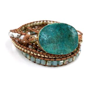 Made Just for You Leather Wrap Beaded <b>Bracelet</b> With Huge Ocean Jasper Natural Stone - Product Image 1