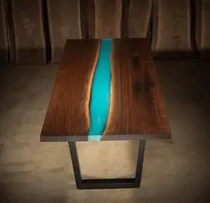 Mesa de comedor de madera de teca de resina de agua azul Industrial