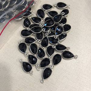 8mm 10mm 12mm Noir Onyx Gemstone Poire Argent Lunette Connecteur pour la Fabrication de Bijoux De Fabrication Prix de Gros en Ligne DIY Maintenant - Product Image 1