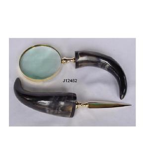 Venta caliente regalo de los hombres cuerno incrustaciones mango lupa con cuchillo de papel óptimo para leer letras - Product Image 4