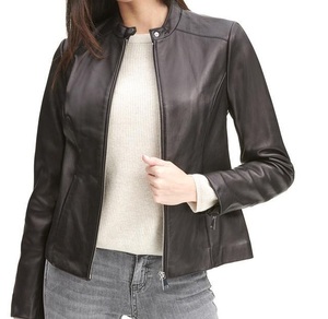 Nueva chaqueta de motorista deportiva para mujer en beige oscuro diseño personalizado moda chaqueta de cuero de piel de oveja real - Product Image 2